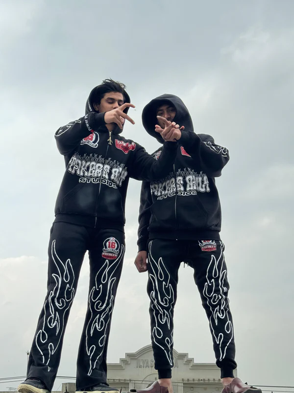 Stone Wash Graphic Sweat Suits