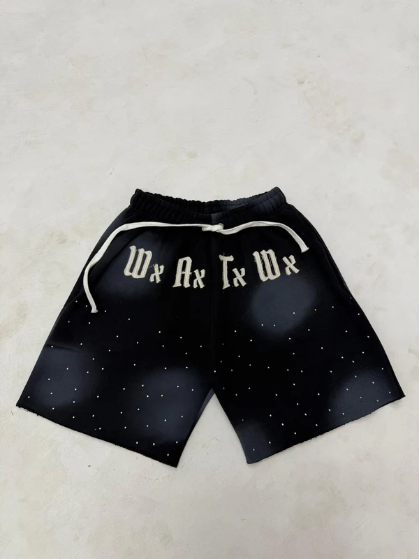 Cotton Distress Shorts With Rhinestones
