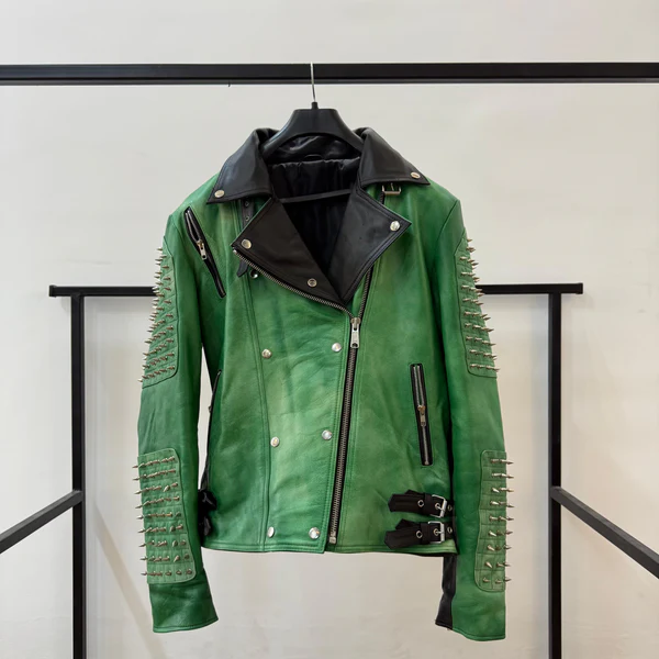 Vintage Leather Jacket With Spikes