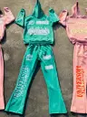 Acid Wash Hoodie & Flare Pants Sets With Screen printed Designs