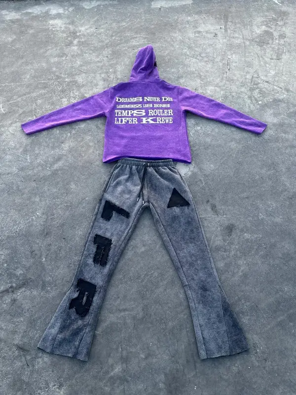 Acid Wash Hoodie & Flare Pants